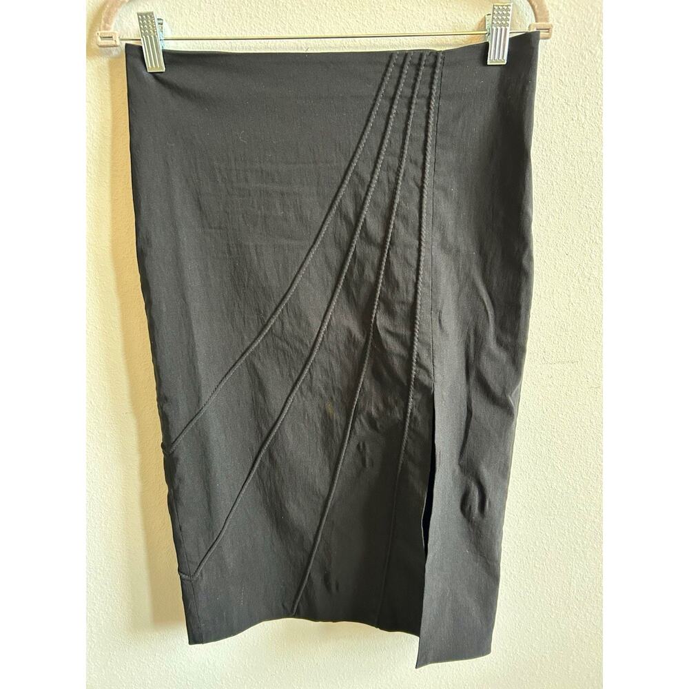 y2k BEBE Black Pencil Skirt Thigh Slit Stretch career sexy Office Siren 10